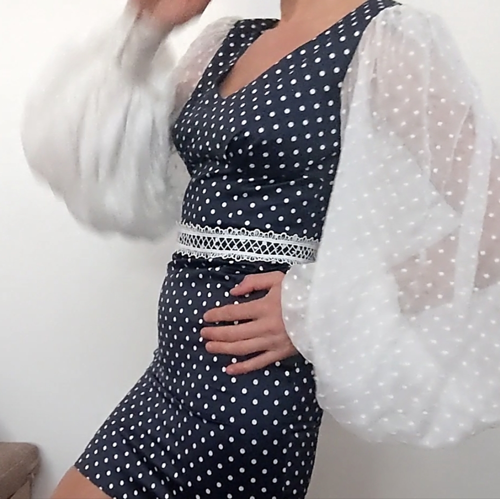 Nwot Bronx & Banco coquette sleeve polka dot Mona alt dress 2 - Picture 12 of 13